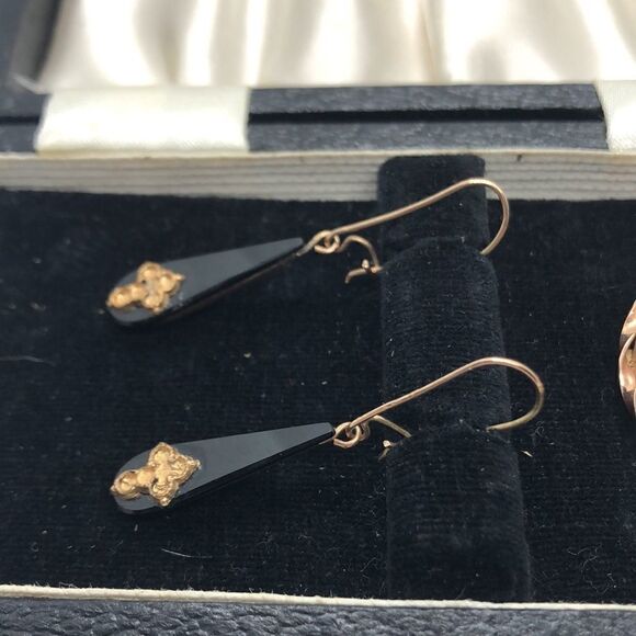 💛 14k Gold Antique Gothic Onyx Mourning Set - Picture 5 of 7